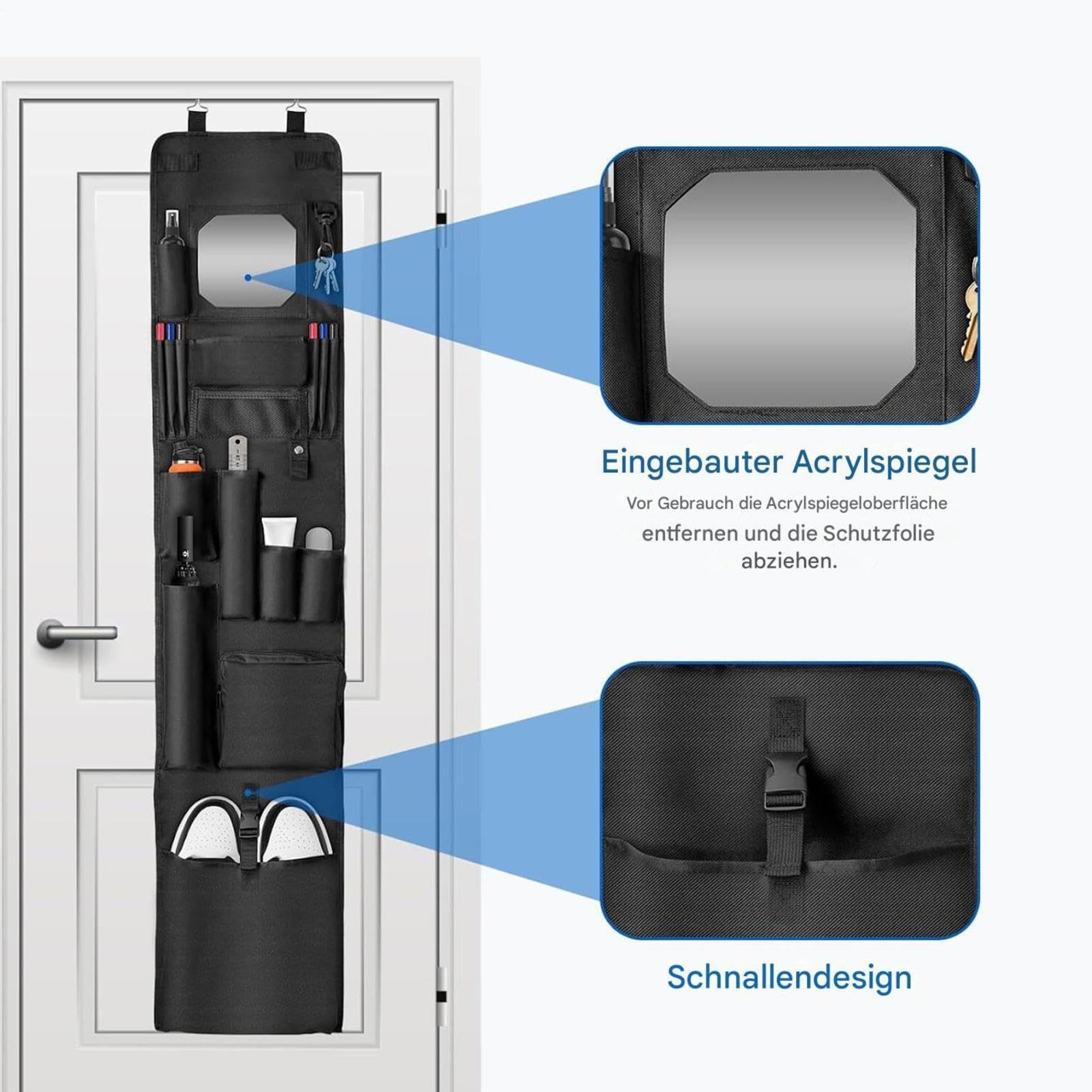 Organizer per armadio, portaoggetti sopra la porta, Oxford, 130 cm, con