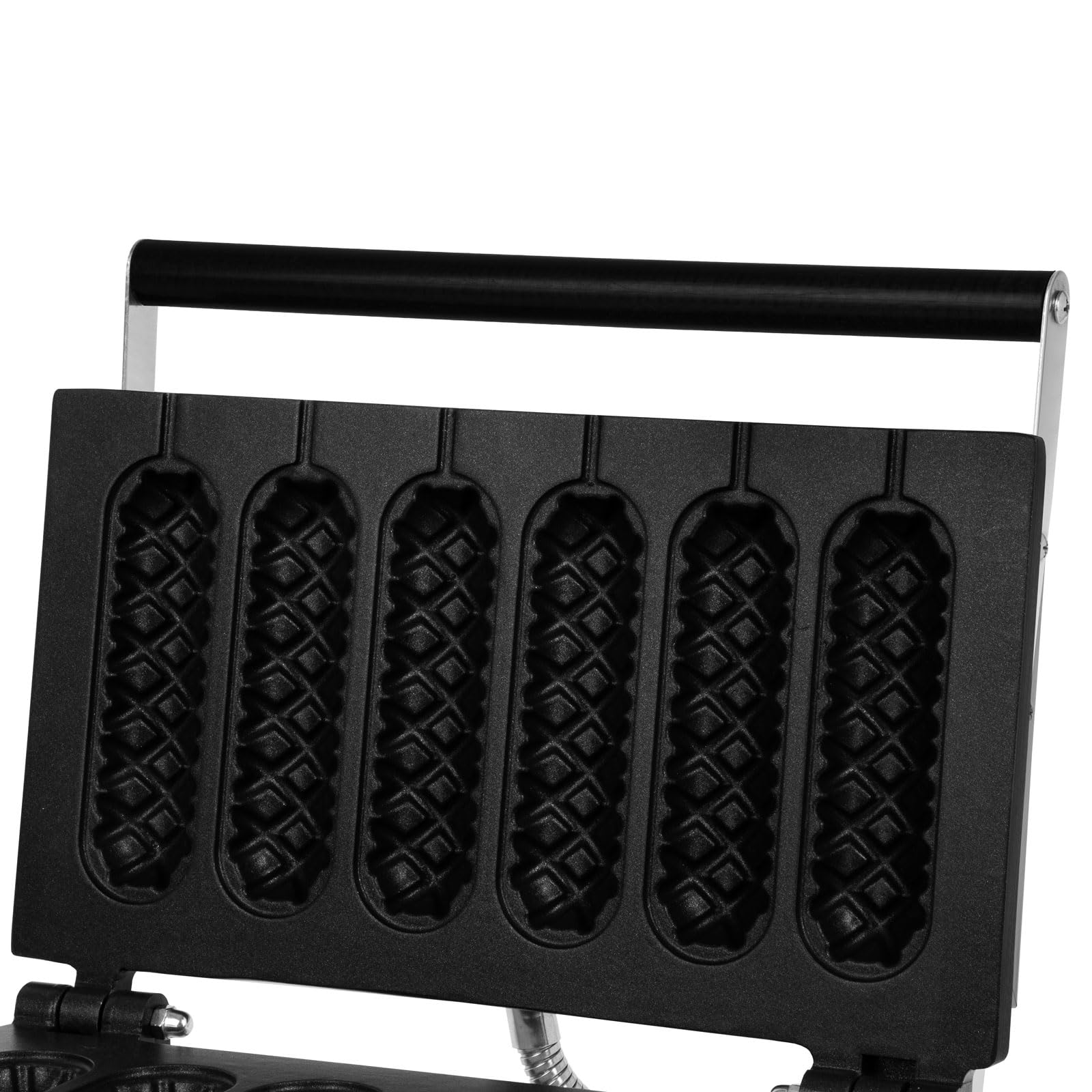 VERTES Macchina per Waffle su Stecco, 6 Waffle alla Volta, 120 pezzi/h, Regolabile 0-300°C, Antiaderente, Piastra in Ghisa con Corpo in Acciaio Inox, Waffle Maker 1550 W, Timer, Manico Termoresistente