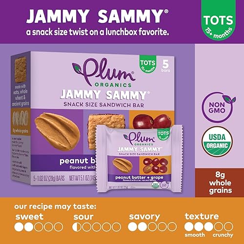 Miniatura 34 de Plum Organics Jammy Sammy Snack Bars – Manzana, col rizada y avena – Barras de 1.02 onzas (paquete de 30) – Barras orgánicas para niños pequeños