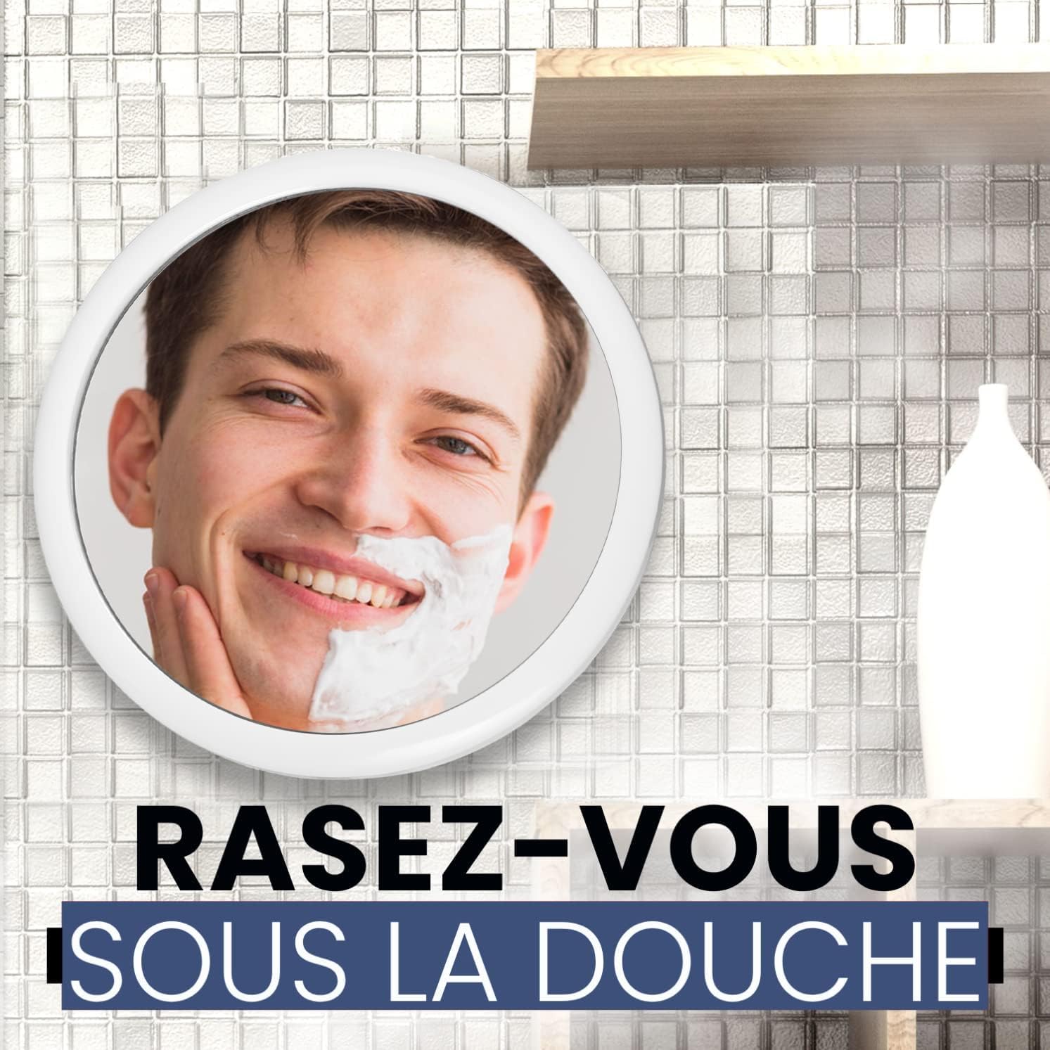 Mirrorvana Miroir de Douche Rond grossissant 3X pour Rasage sans buée avec Ventouse Solide, Miroir incassable pivotant à 360°, 17 cm de diamètre
