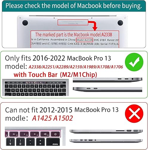 Miniatura 2 de Teryeefi Funda para MacBook Pro de 13 pulgadas M2 M1 2022 versión 2020-2016 (modelo A2338 A2289 A2251 con barra táctil), carcasa rígida de plástico,