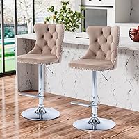 Vista 46 de Aoowow Juego de 2 taburetes de bar giratorios, taburetes de bar ajustables con respaldo de terciopelo copetudo, sillas de bar modernas tapizadas