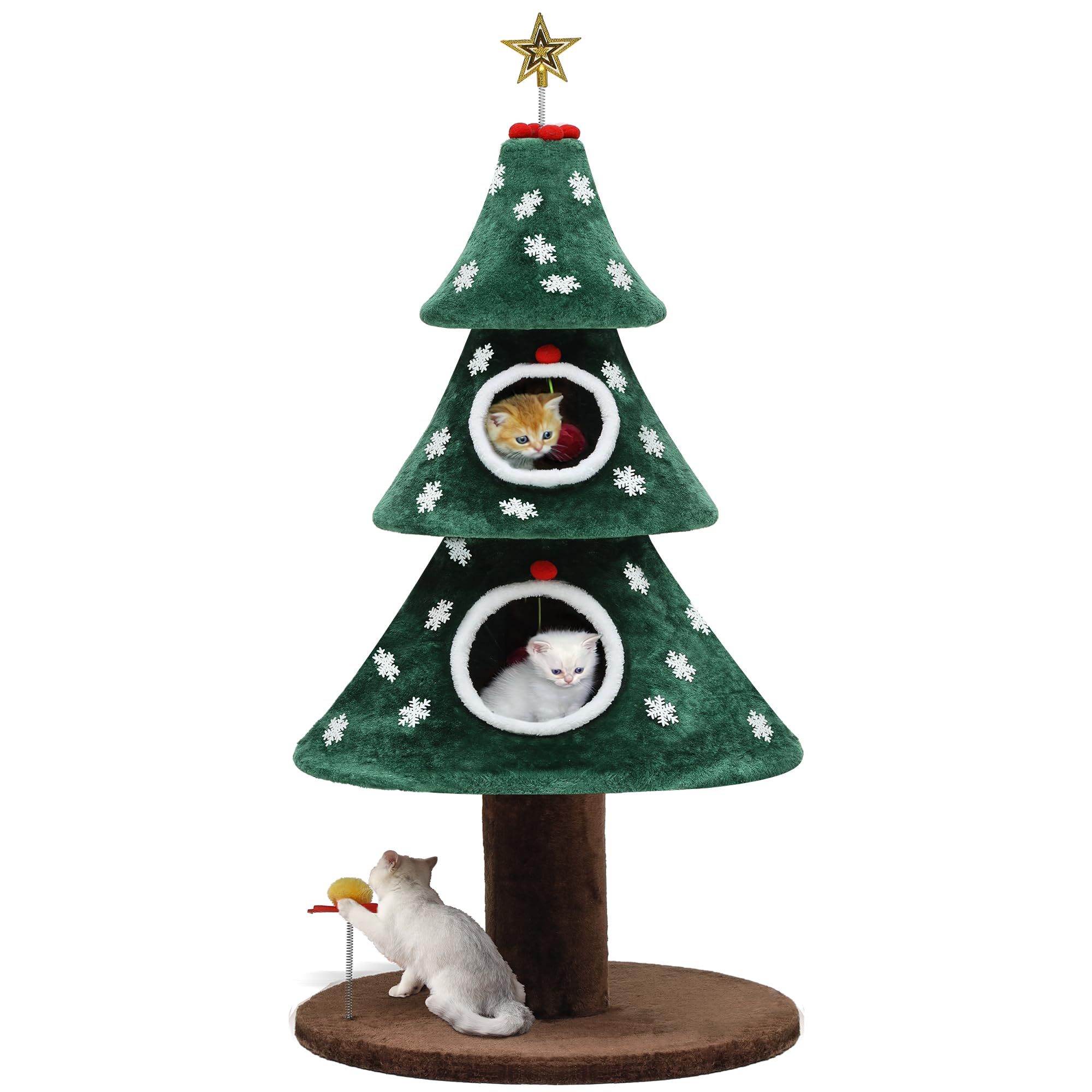 YITAHOME 132 cm Árbol Grande para Gatos con casa para Gatos de Dos Pisos, Torre para Gatos, con Juguetes para Gatos, Centro de Actividades para Gatitos, decoración navideña, Verde