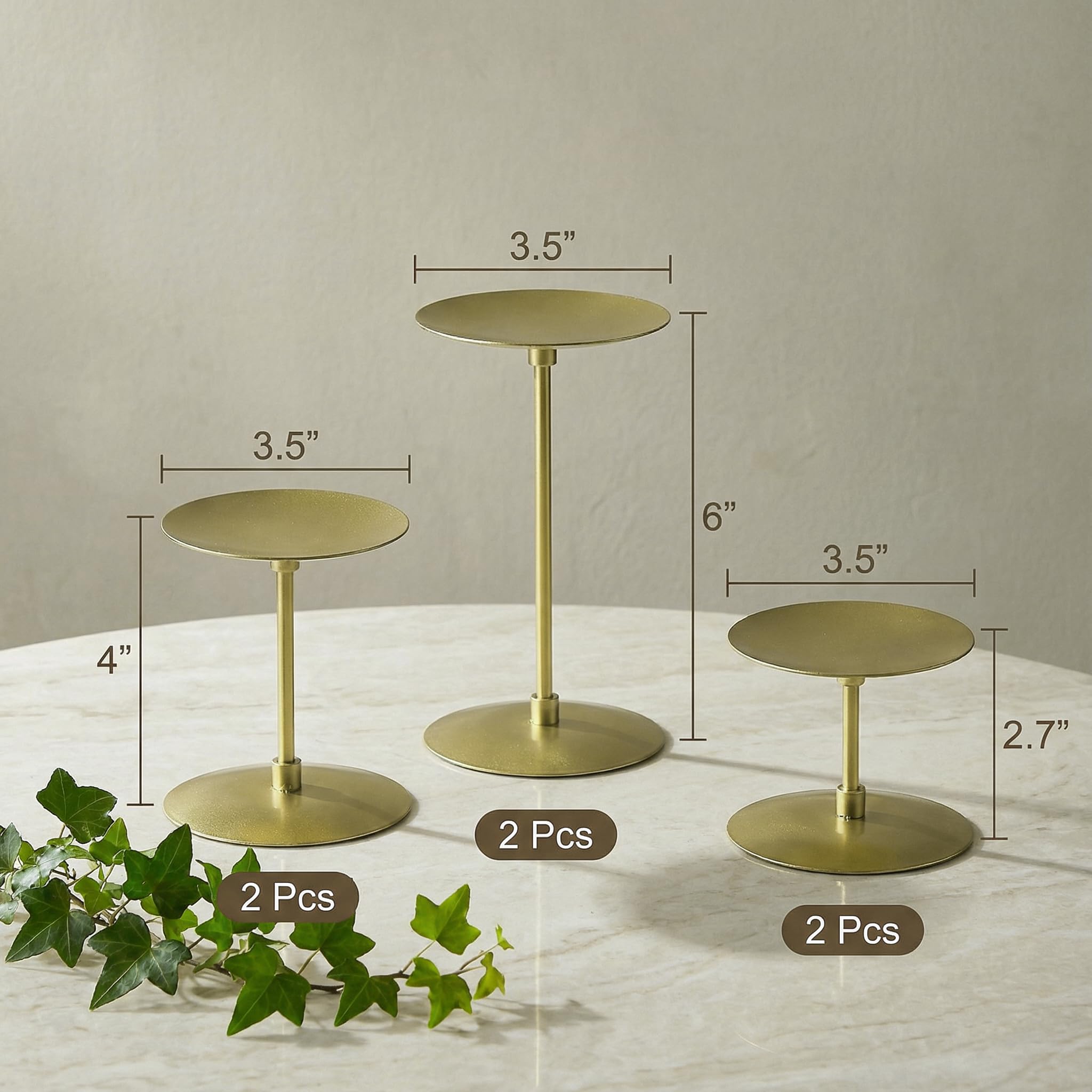 Elsjoy Satz von 6 Stumpenkerzenhalter, Metall Stumpenkerze Stand Modern Candle Holders, Kamin Kandelaber Set für Home Decor, Tisch Centerpiece, Hochzeit, 3 Größen (Gold)