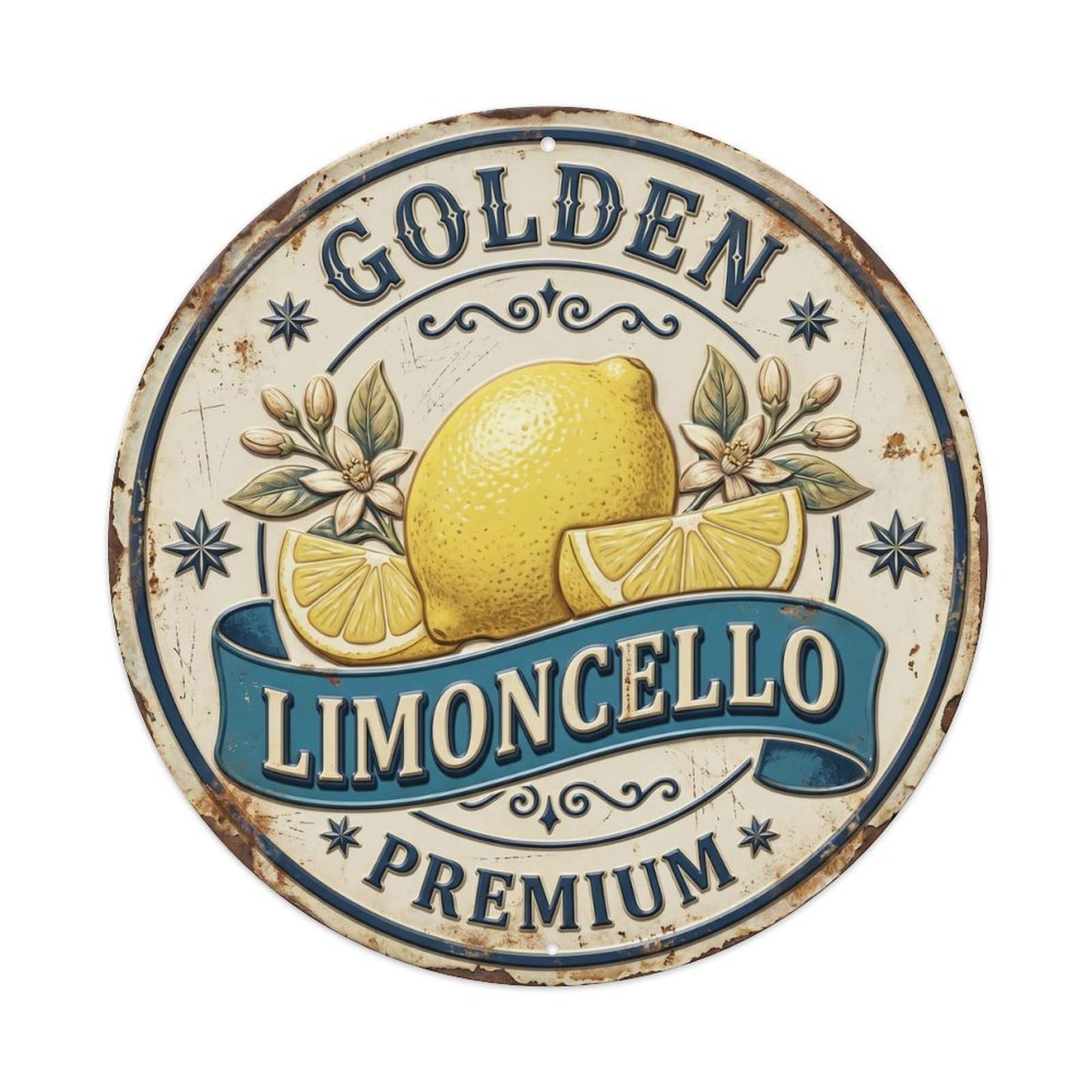 Golden Limoncello Metal Sign Metal Tin Sign Plaque Wall Decor for Cafe, Club, Garden Round Metal Poster 8x8Inch