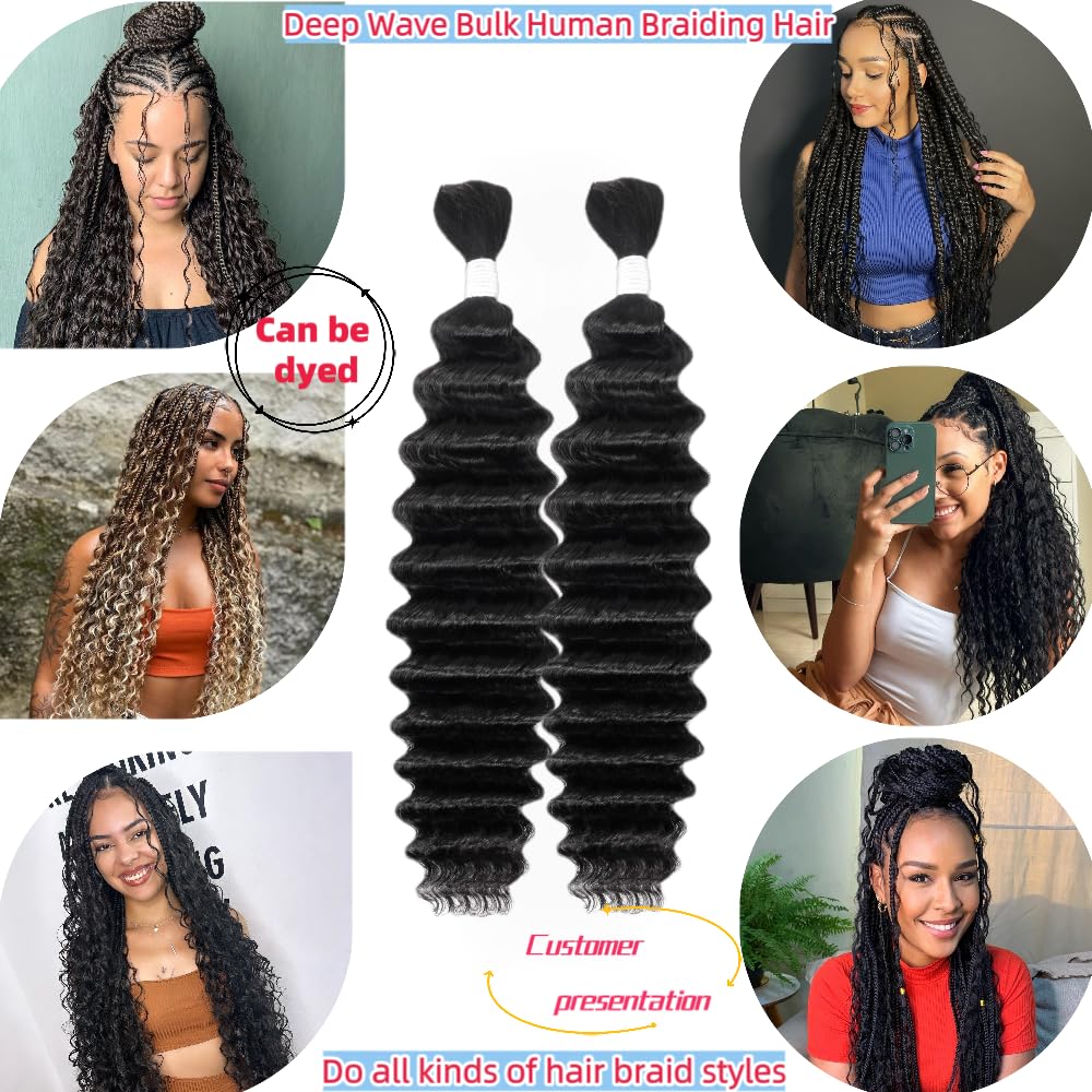 Boho Braids Human Hair For Braiding 24 Inch 100g Human Braiding Hair 1B/30 Deep Wave Bulk Human Hair Bundles For Bohemian Braids - View #2