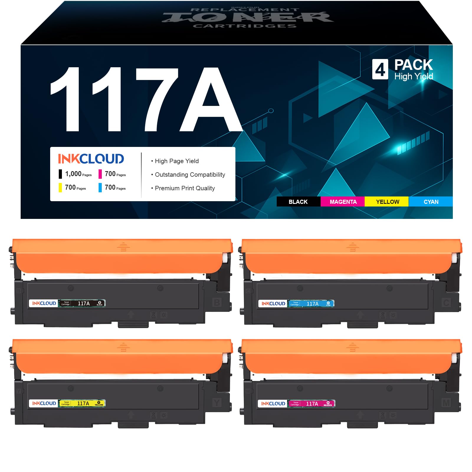117A (Mit Chip) Kompatibel für HP 117A Toner Set für Color Laser MFP 178nwg 150nw 179fnw 178nw 150a 179 178 150 W2070A W2071A W2072A W2073A Toner (Schwarz Cyan Magenta Gelb, 4er-Pack)