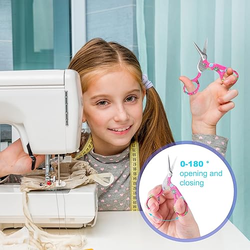 Miniatura 5 de Therwen 6 tijeras de bordado de 3.6 pulgadas con cubierta de cuero artificial, tijeras de costura, tijeras de acero inoxidable para manualidades,