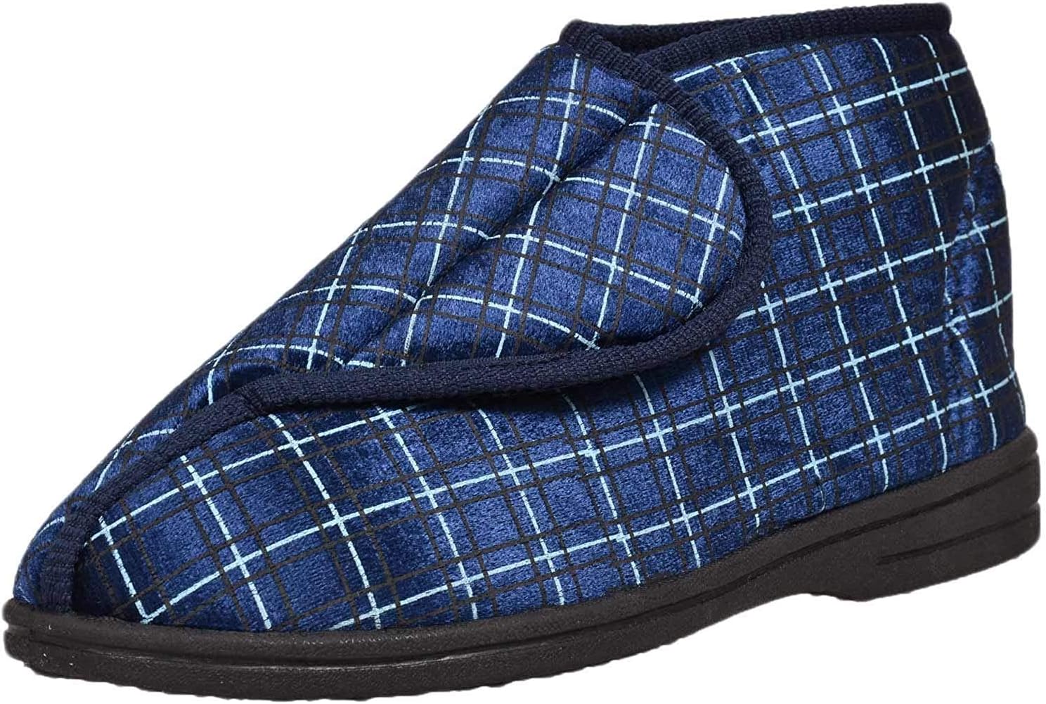 DIABETIC ORTHOPAEDIC MENS WIDE FITTING NAVY BLUE FULLY WASHABLE STRAP BOOT SLIPPER