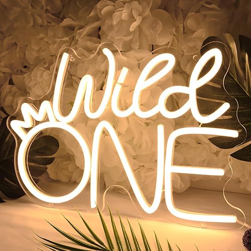 Miniatura 6 de Britrio Wild One Crown - Letrero de luz de neón para baby shower, niña y niño, suministros de fiesta de cumpleaños de un año, primer aniversario,