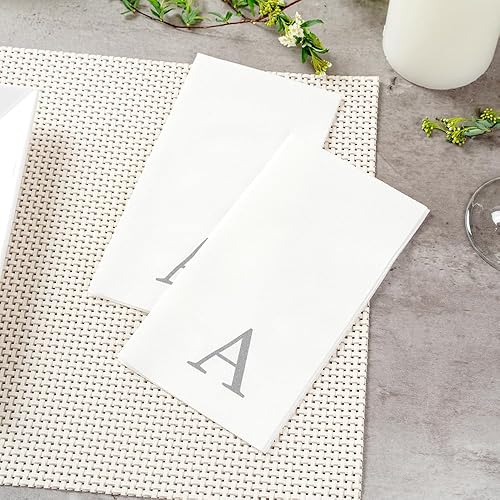 Miniatura 147 de Luxenap - Toallas de invitados de 15.8 x 7.9 pulgadas, 50 toallas de mano con letras plateadas, letra "P", fuente Sans Serif, servilletas de papel