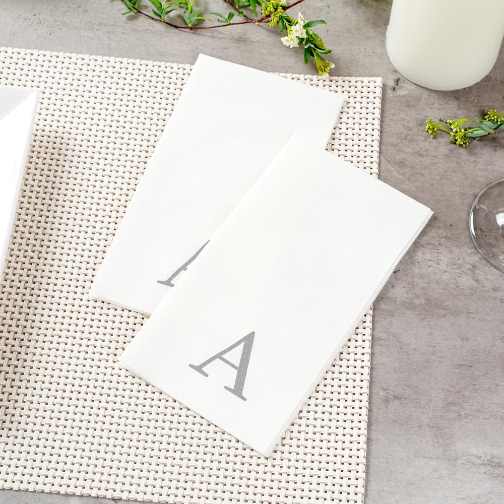 Luxenap - Servilleta rectangular de papel blanco con letra A, letra A, fuente Air Laid, Sans Serif, 15 3/4 x 8 pulgadas, caja de 50 unidades