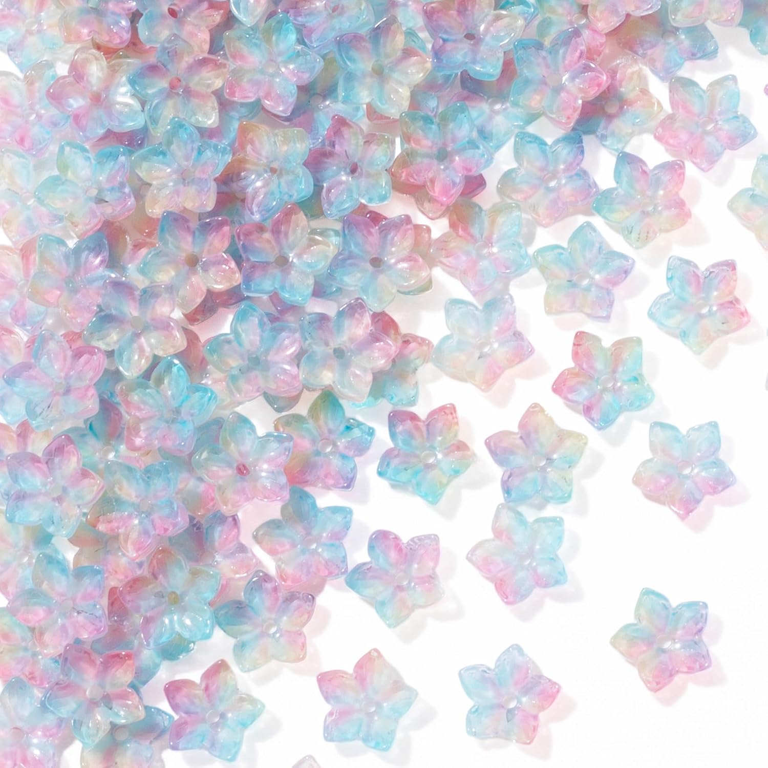 100pcs Cherry Blossom Beads, 5-Petal Pink Gradient Acrylic Flower Beads, Mini Spacer Hair Accessories Halloween Christmas for Bracelets Earring Jewelry Making