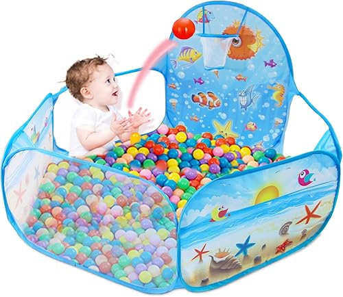 Dressbar Pozo de pelota para niños con aro de baloncesto tienda de campaña desplegable para niños parque de juegos para bebés juguetes portátiles