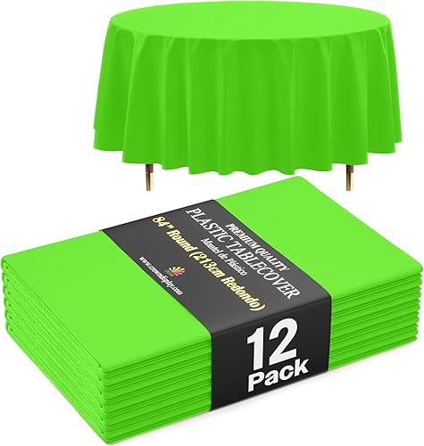 Miniatura 49 de Exquisite Mantel Redondo Premium Azul Claro 66% Más Grueso 0.5 Mil Paquete de 12 Manteles de Mesa de Plástico Desechables de 84 Pulgadas Mantel Azul