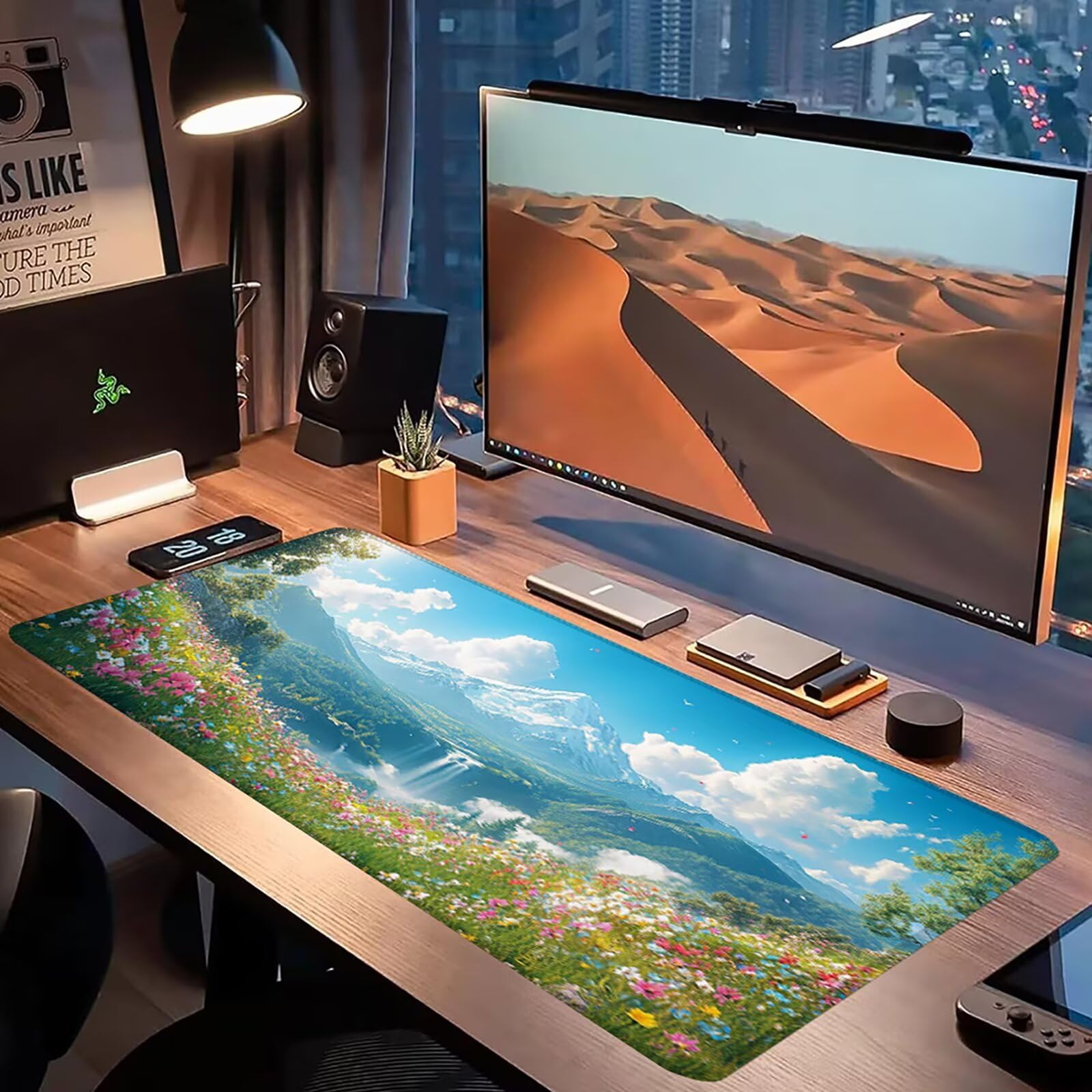 Großes Mauspad XXL 1500 x 800 mm Gaming Mousepad Nähten Rändern rutschfeste Gummibasis Glatter Oberfläche, Wasserdicht und Ianglebig Schreibtischunterlage, Office Mouse Pad Büro (Berg Blume) W0G1-497