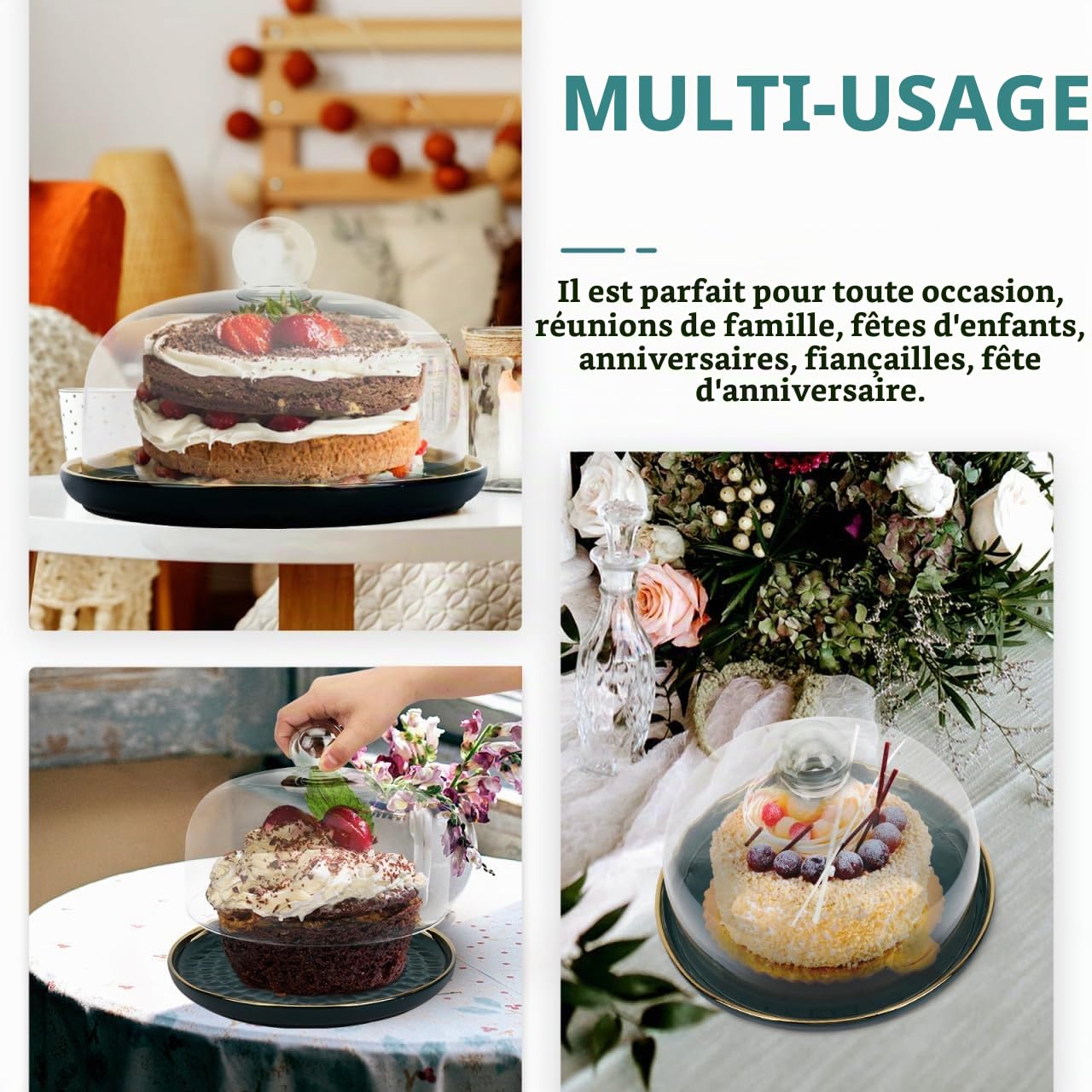 Présentoir à gâteau en céramique avec Cloche en Verre,Assiette en Porcelaine avec Cloche à gâteau,Cloche à gâteau,Cloche à Fromage,Cloche en Verre,Couvercle Alimentaire de 10"