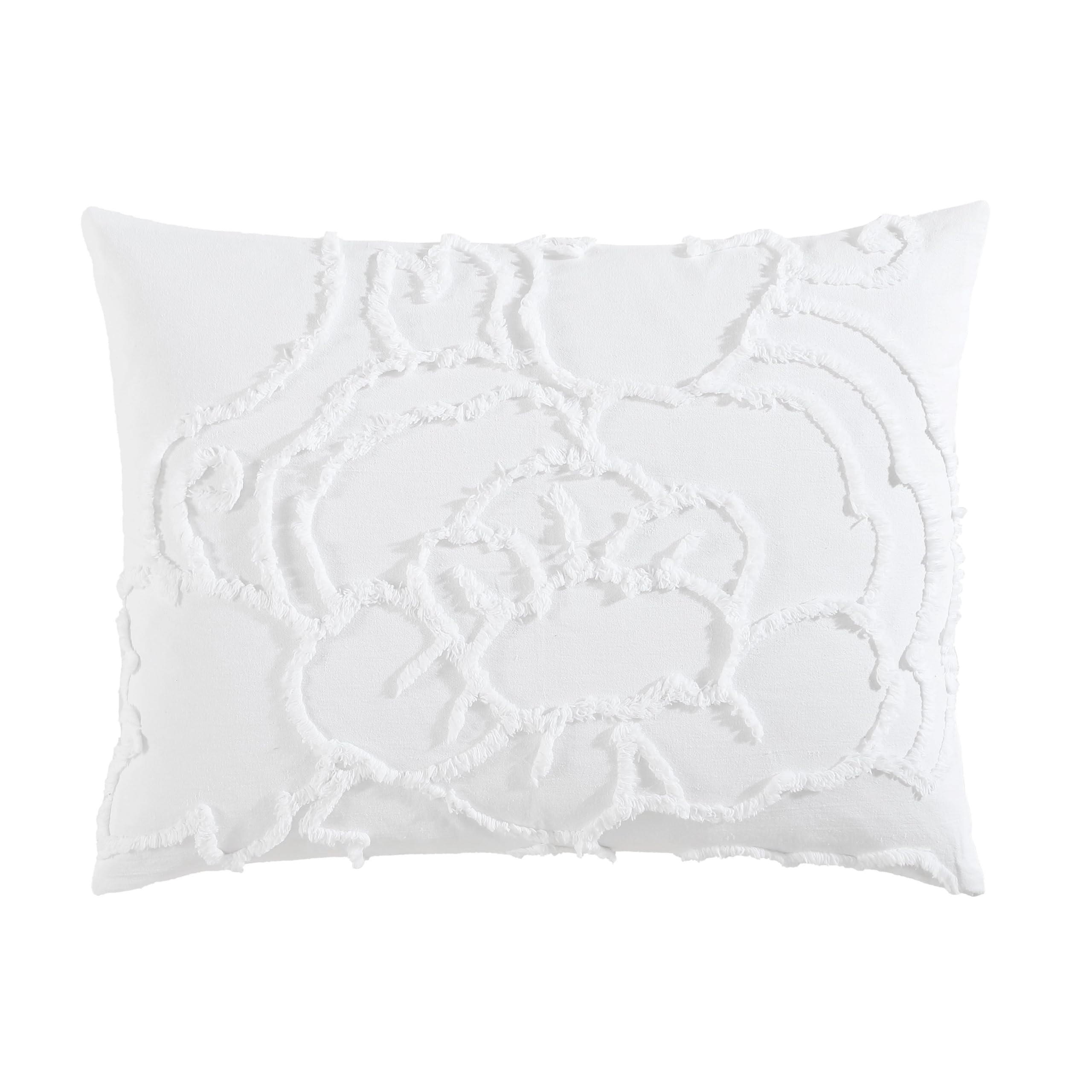 ELLE Decor Floral 100 Cotton Chenille Bedspread Standard Sham White