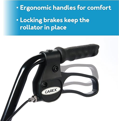 Miniatura 6 de Carex - Andadera Rollator de acero con asiento y ruedas para personas mayores, soporta 350 libras, plegable, para aquellos de 5 pies a 6.1 pies de