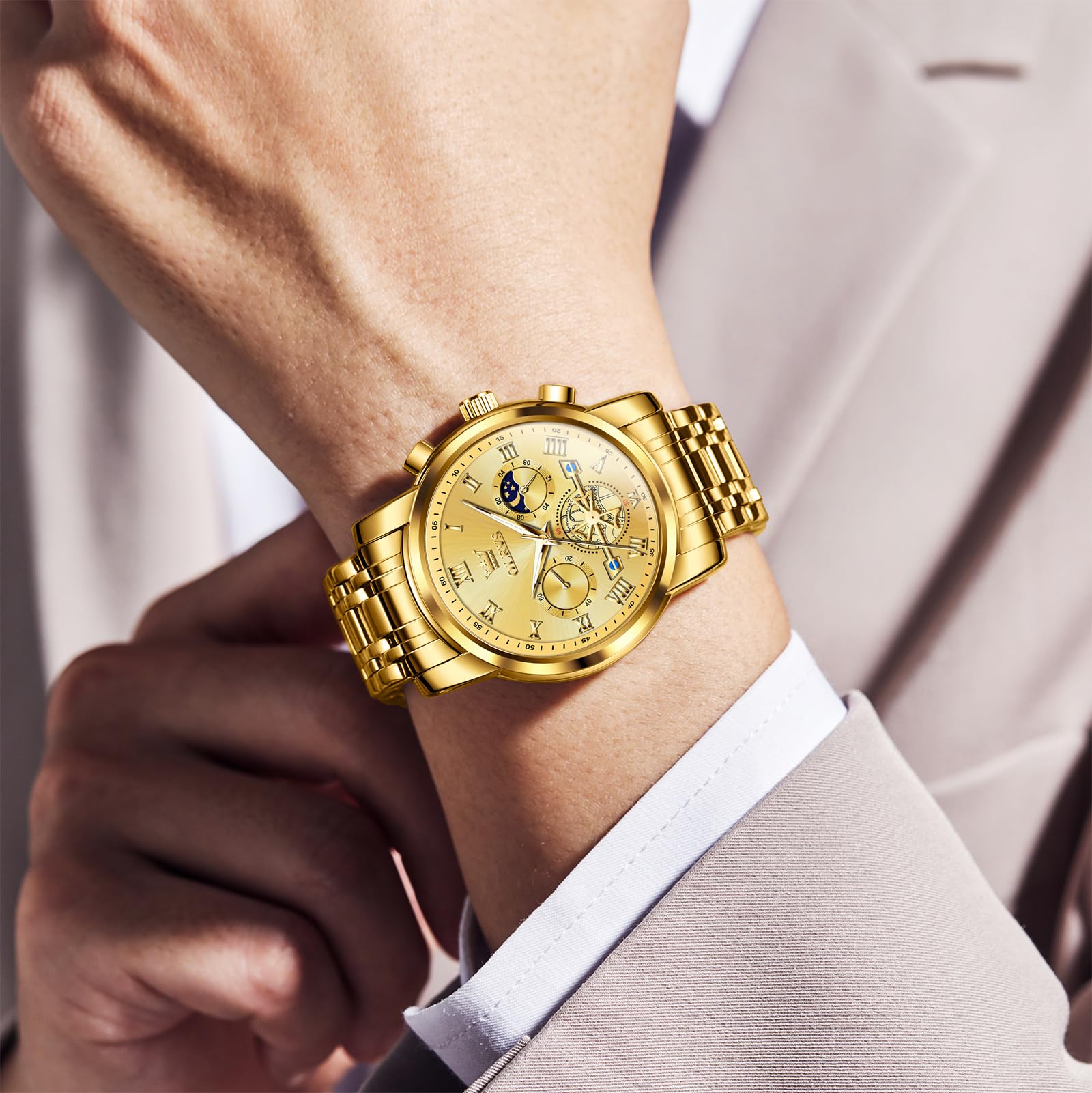 OLEVS Montre Homme Quartz Chronographe Bracelet Acier Inoxydable Date