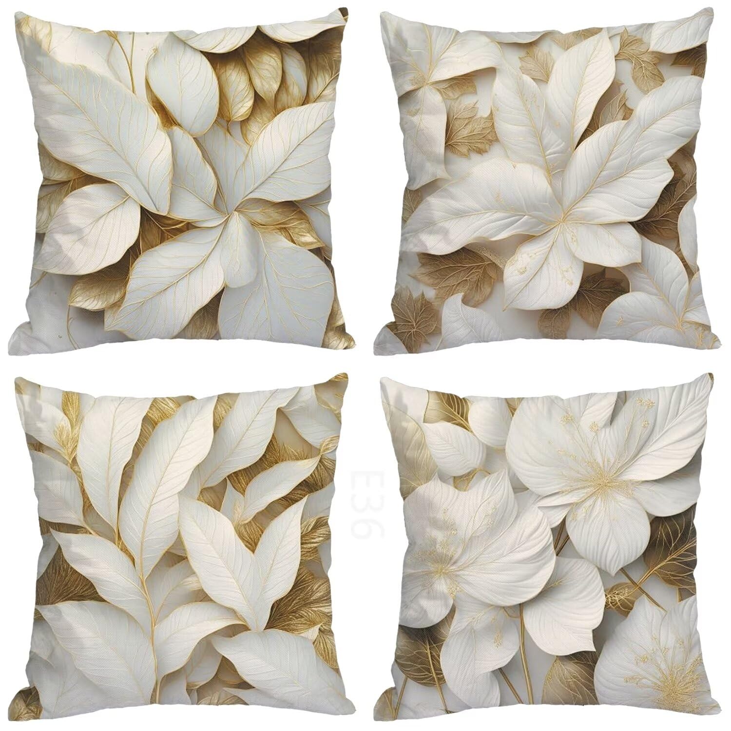 Bianco Federe Cuscini Divano 60x60cm,4 Pack Foglia Estate Esterno Cuscini per Divano,Doppio Lato Quadrato Morbido Cuscini Divano,per Divano Soggiorno Sedia Autunno Dekoration Cuscino,Regali LY-36