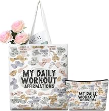 2 Pcs Daily Affirmations Canvas Makeup Bag Tote Bag Workout Gifts for Women Mental Health Gym Lover Gift for Mom Teacher