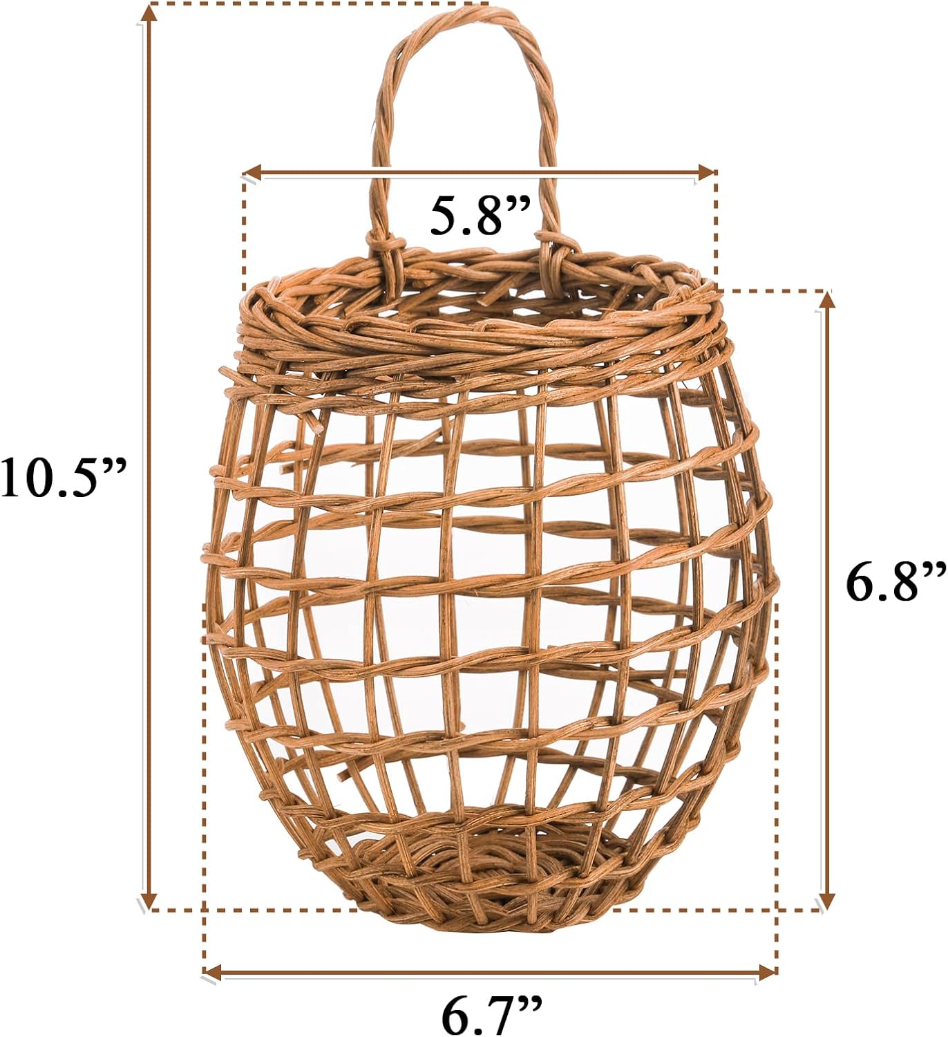 Elsjoy Set of 2 Hanging Onion Basket, Wall Mount Small Wicker Baskets for Food Storage, Woven Rattan Basket for Kitchen, Pantry, Home Decor