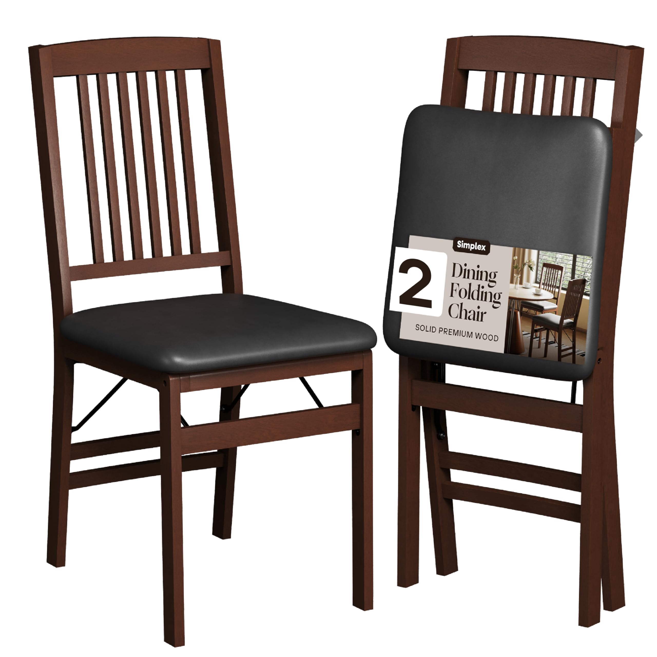 SIMPLEX Folding Wood Dining Chairs 2 Pack