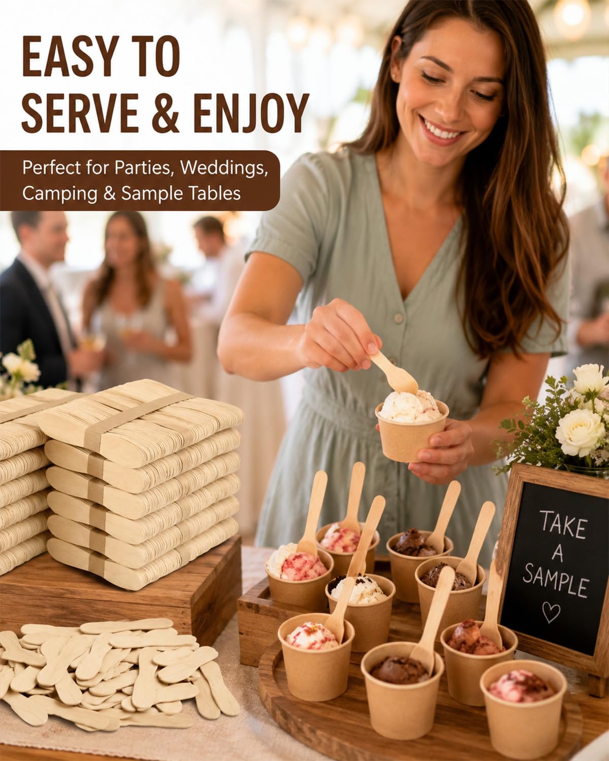 Cucchiai da gelato, 1500 pezzi, in legno, per campioni di gelato, mini usa e getta o per feste, matrimoni, campeggio