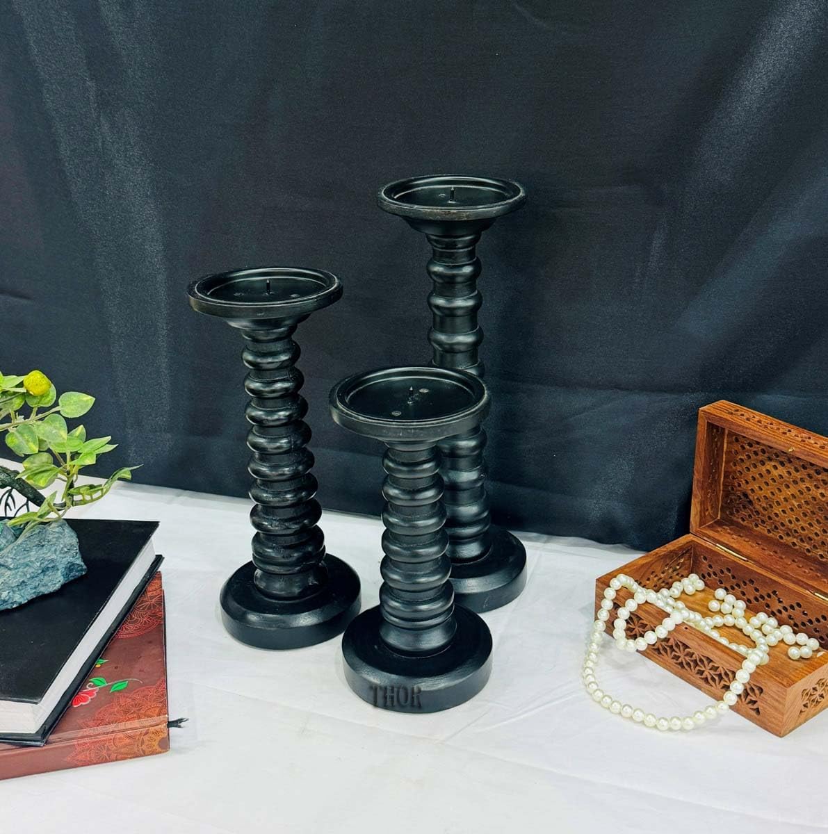 Candle Holder Stand Wooden, Candalbras, Candle Holders, Unity Candle Holders, Rounded Turned Colums, Country Style Idle Gift for Wedding, Party, Home, Spa - 8,10,12 Inch Set of 3