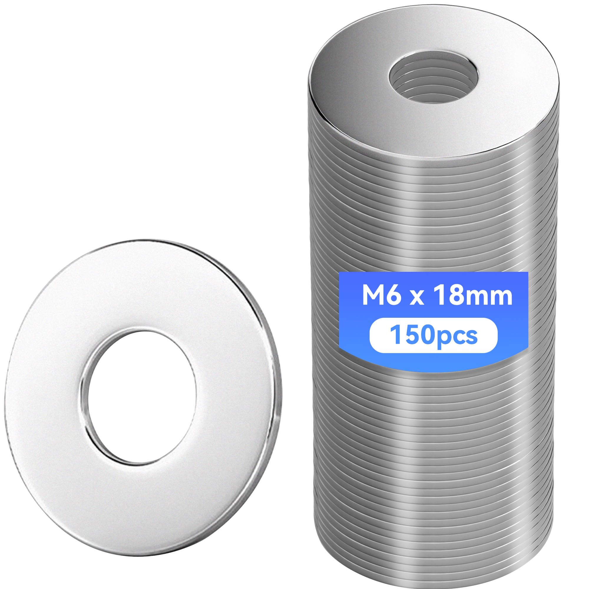 XiaoLidm 150 Pcs Washers, M6 x 18 mm Stainless Steel A2-70 304 Washers, Rustproof Flat Washers for Screws & Nuts & Threaded Rod