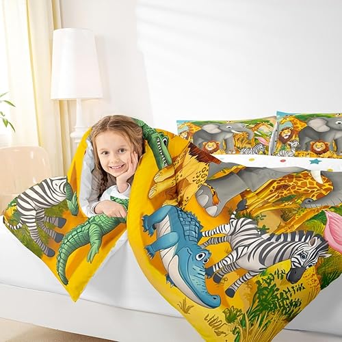 Miniatura 6 de Erosebridal Juego de edredón de plumón de lemur, jirafa, rinoceronte, león, avestruz, camello y serpiente, para niños y niñas, juego de edredón con