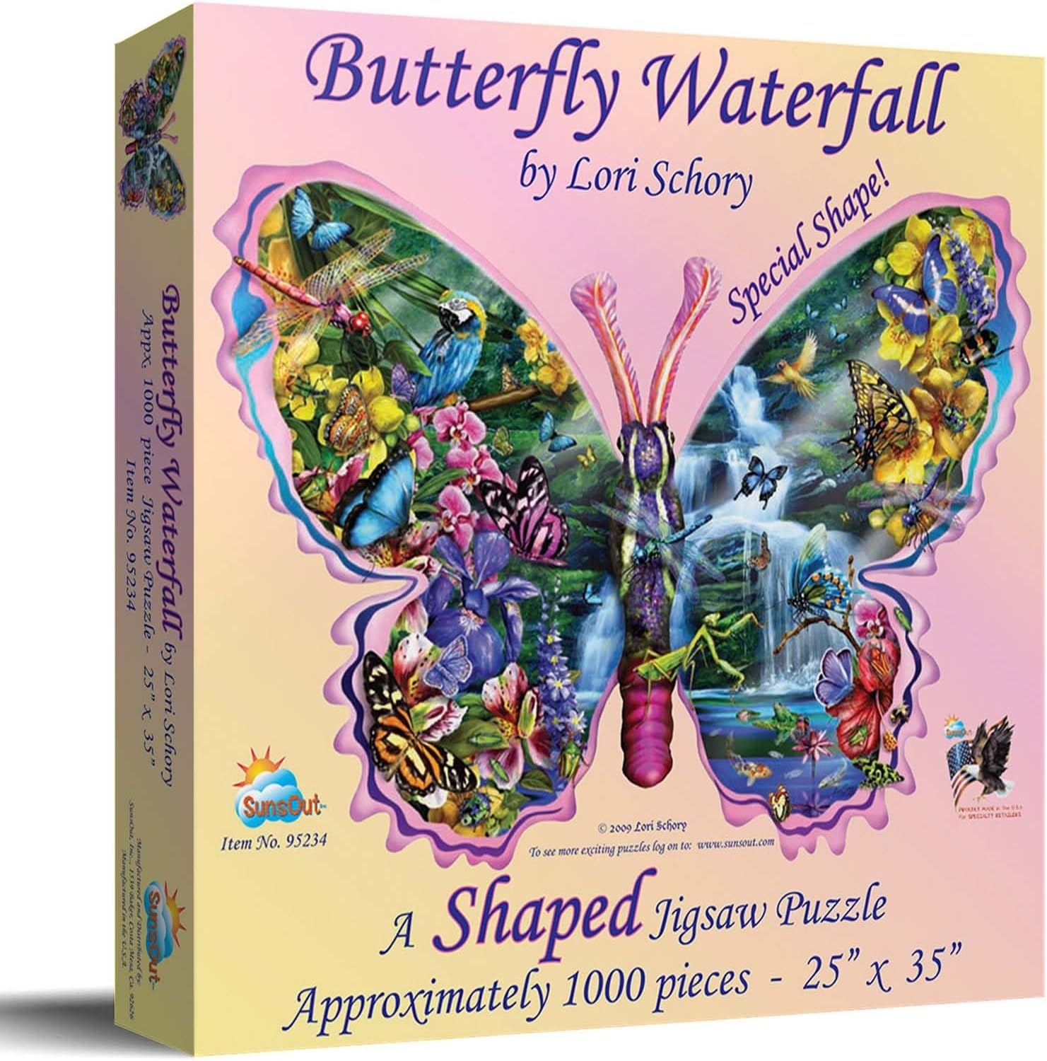 SUNSOUT INC - Butterfly Waterfall - 1000 pc Special Shape Jigsaw Puzzle by Artist: Lori Schory - Finished Size 24" x 35" - MPN# 95234