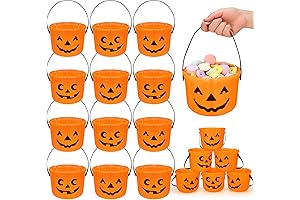 12 Pack Halloween Candy Buckets | Pumpkin Face Candy Pail | Spooky Party Favor
