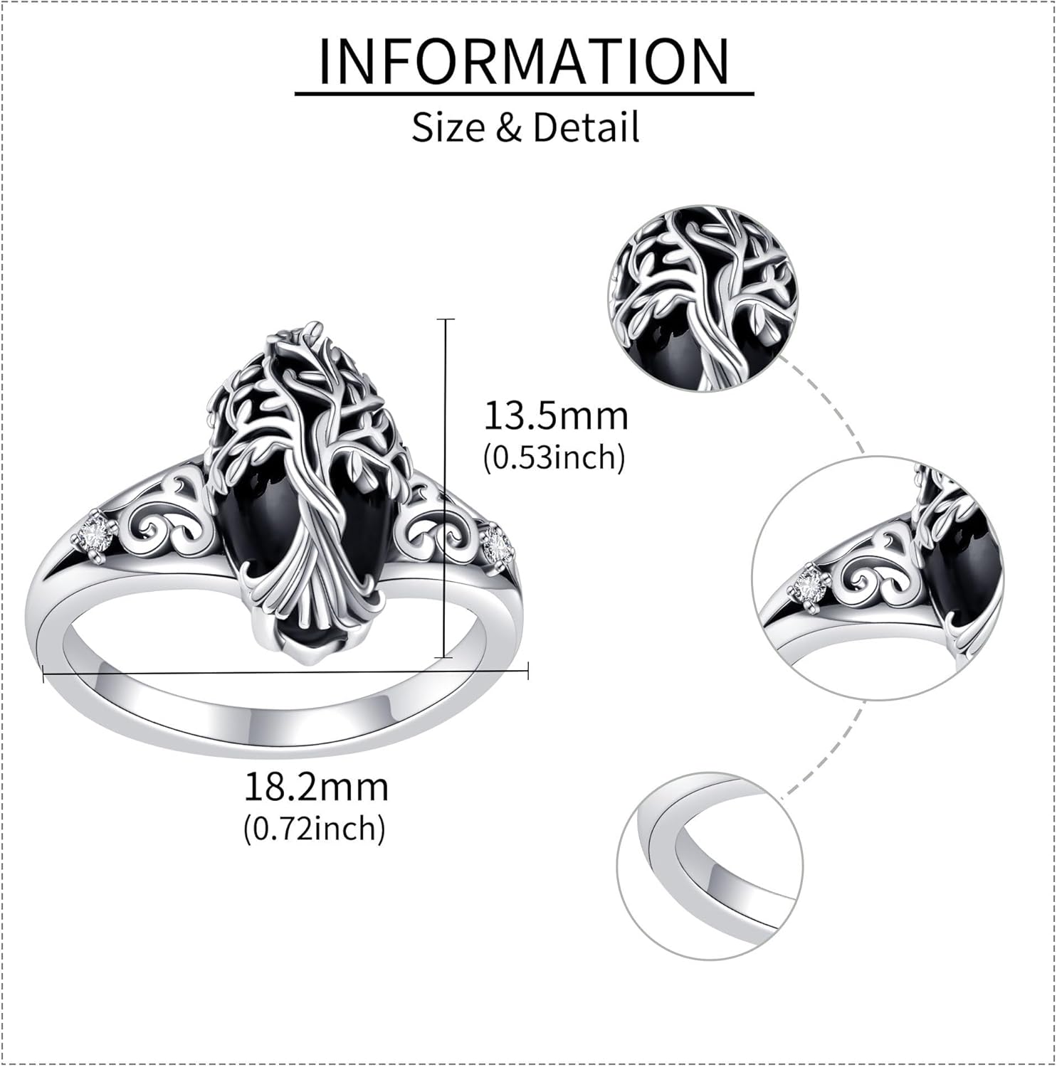 YAFEINI Black Tourmaline Ring 925 Sterling Silver Tree of Life Rings Black Onyx Rings Healing Jewelry Spiritual Protection Gifts for Women - Image 4