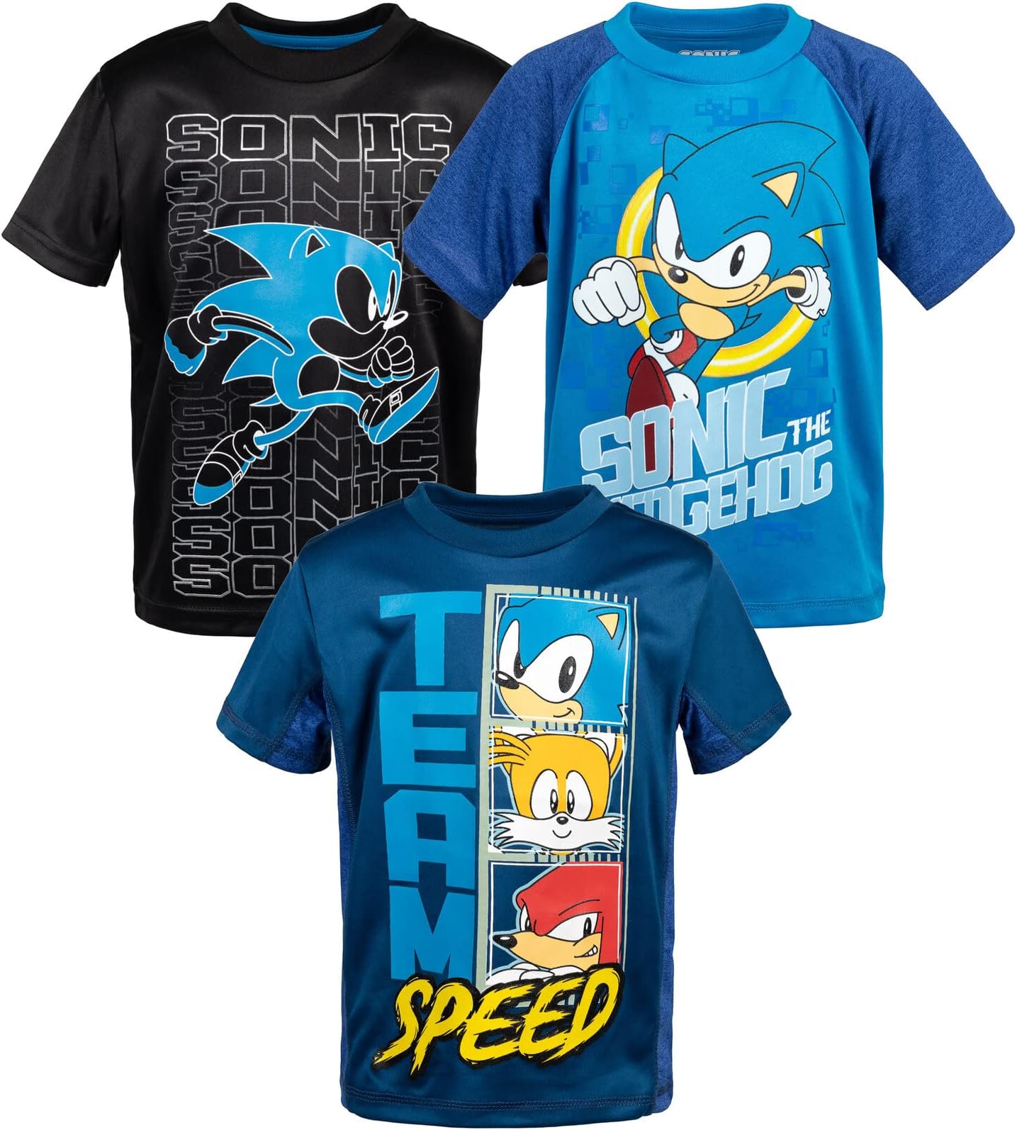 Sonic The Hedgehog Tails Knuckles 3 Pack Athletic T-Shirts Toddler to Big Kid