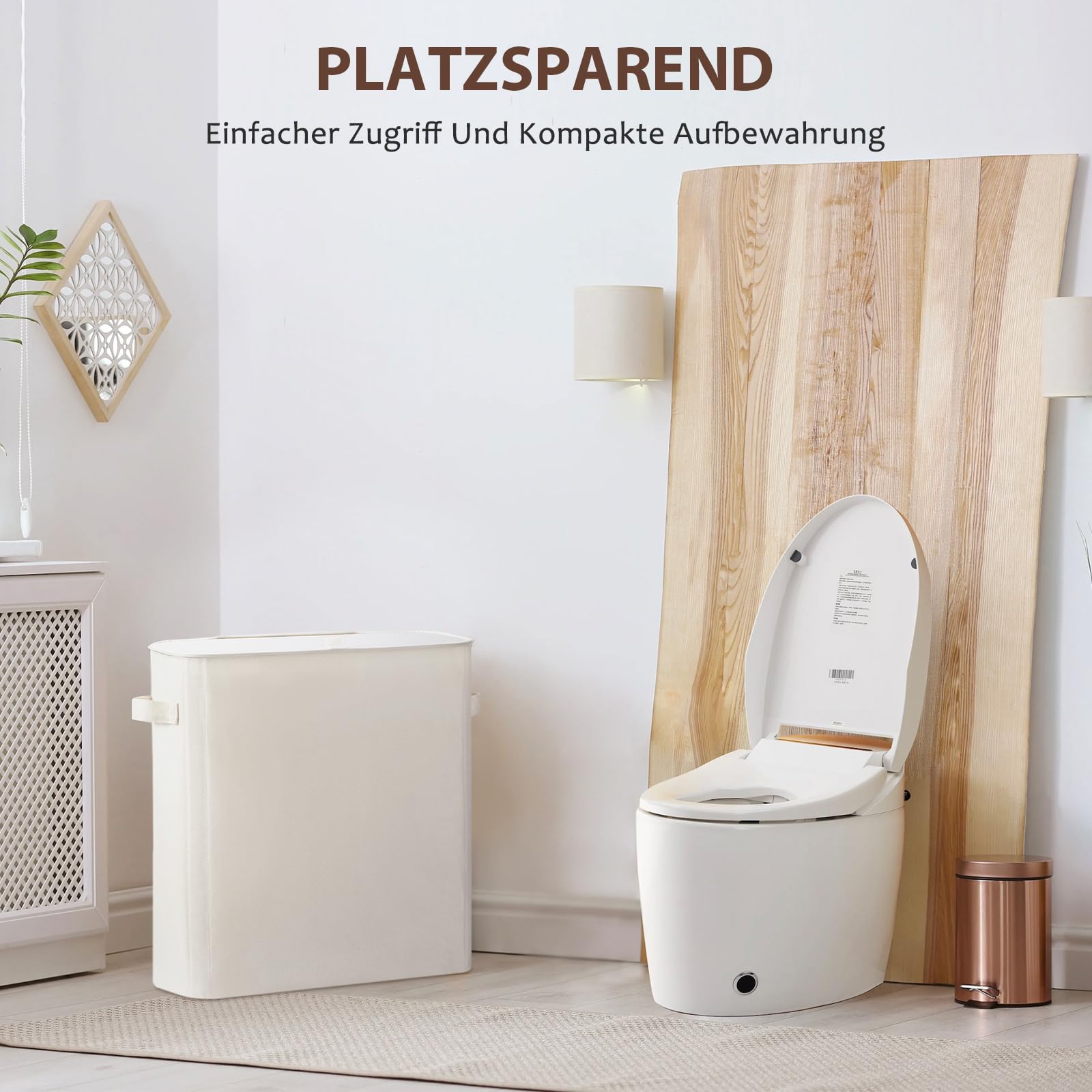 33L Porta Rotolo Carta Igienica da Terra, Mobiletto Cestini Bagno Portaoggetti, Contenitore Carta Igienica con Coperchio für 9-16 Rollen Klopapier, Beige