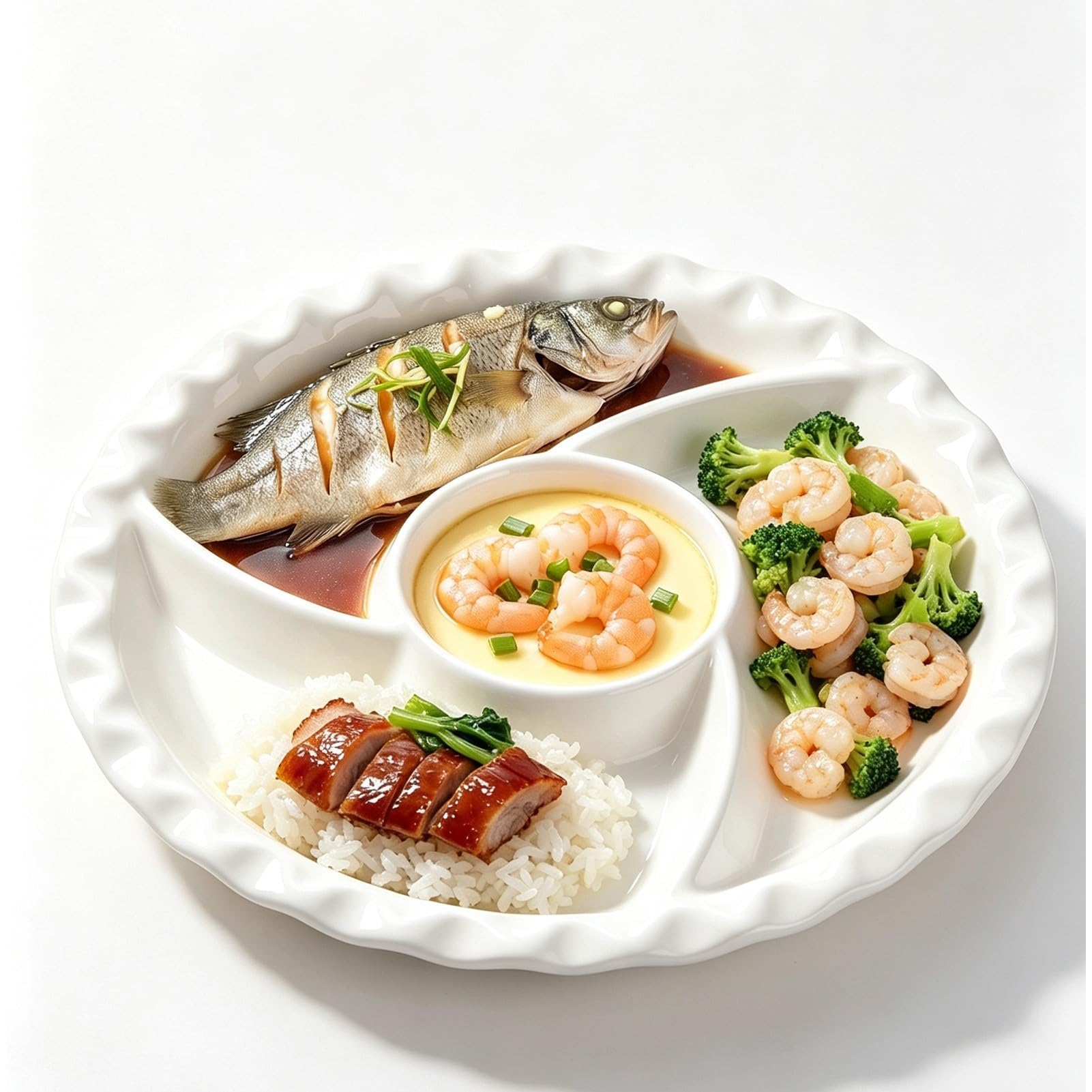 Meiiron Platos De Cena Con Platillo for Inmersión, Plato De Sushi for Bola De Masa, Plato Dividido De Cerámica - Blanco(12inch)