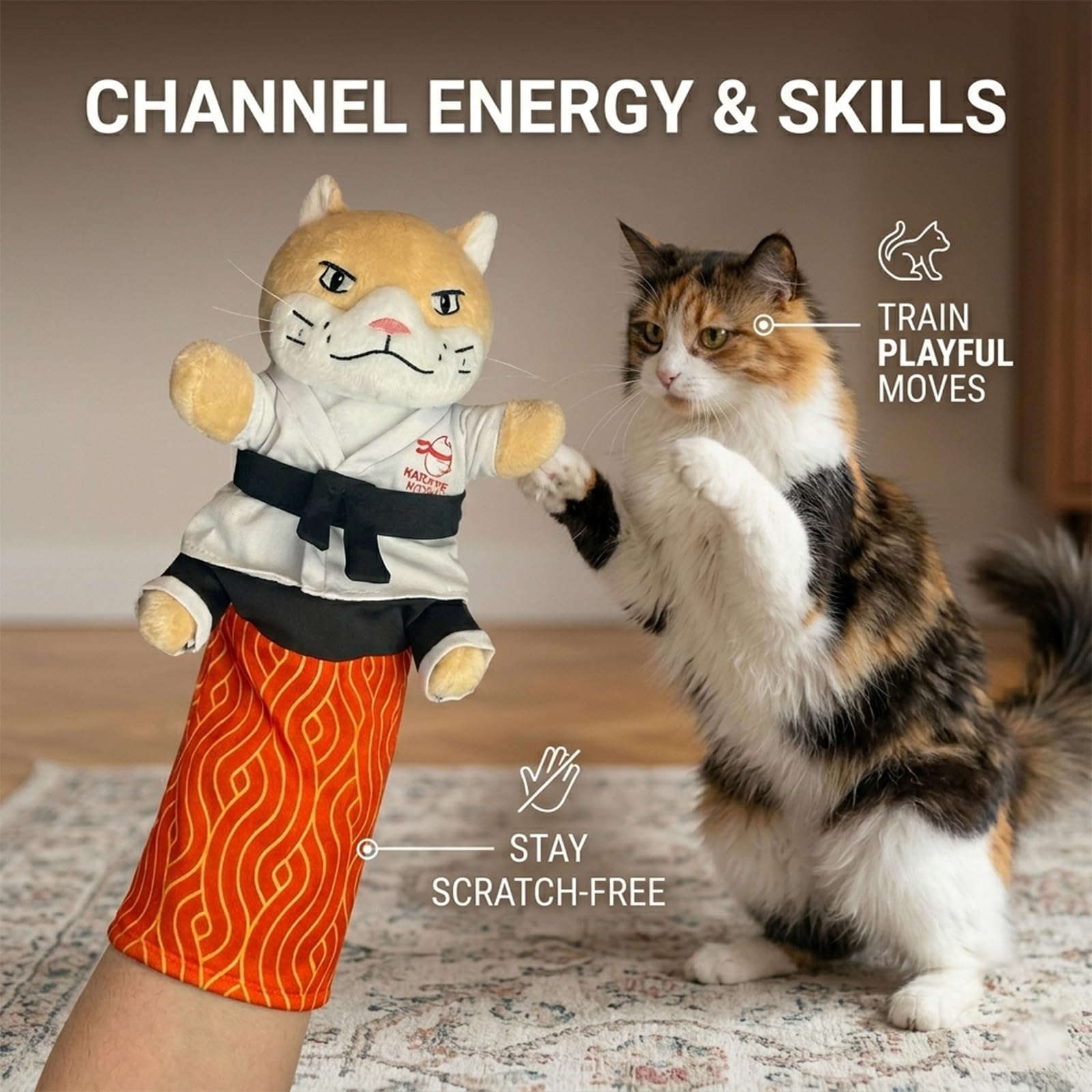 Jouet Chat Interactif, Gant de Lutte de Jeu de Chat avec Rembourrage Dur, Manchon de Protection Long, Jeu de Combat Sécurisé pour Intérieur