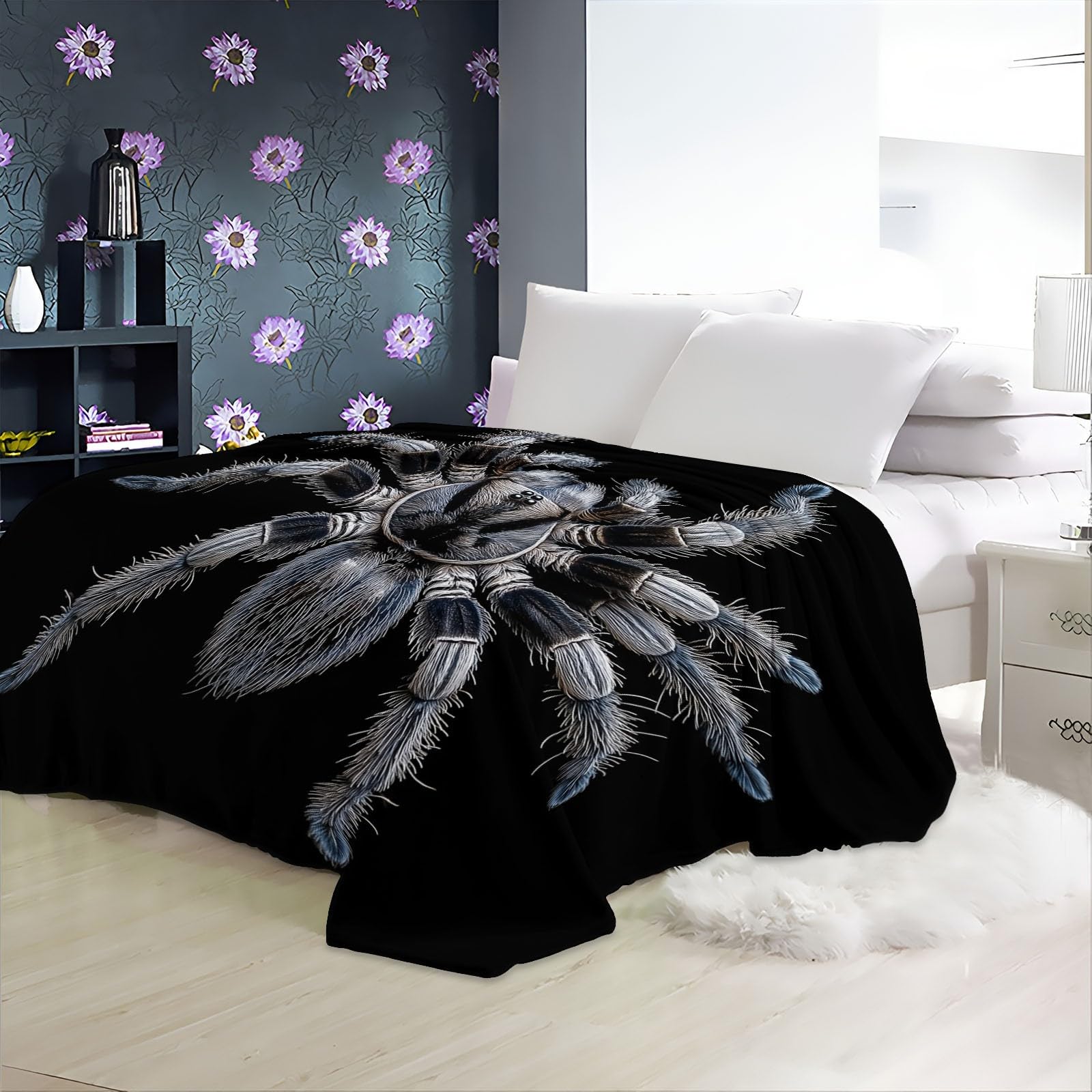 Koc polarowy Owad Pająk Wilk Drukowany Rozmyty koc na sofę Sherpa Koc Czarny Koc flanelowy Dekoracja pokoju Pluszowy koc dziecięcy 180 x 200 cm