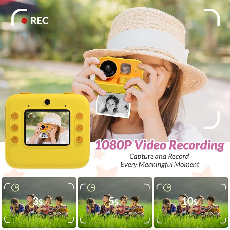 mafiti Gyerek Fényképezőgép Instant Nyomtatással 1080P 2.0" Kijelző 32GB TF Kártya Papírral