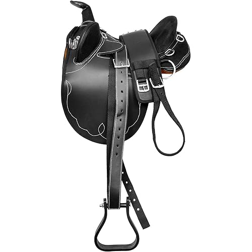 Manaal Enterprises Synthetic Suede Australian Stock English Horse Saddle Tack, Get Matching Girth, & Stirrups Size 10" to 18" inches Seat Available