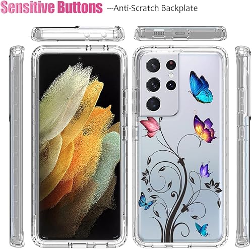 Miniatura 5 de Funda para Galaxy S21 Ultra 5G, SM-G998U con protector de pantalla de vidrio templado, cuerpo completo transparente con protección floral para