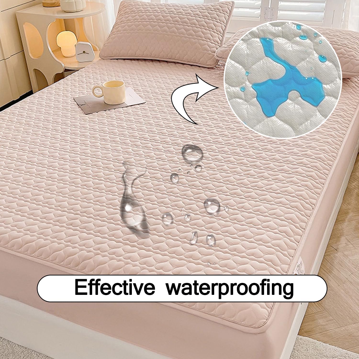 King Size of Waterproof Mattress Protector Cotton Fitted Sheet Thick Mattress Cover Skin Friendly Breathable Mattress Topper Machine Washable Deep Pockets for 12 in,Gray,120 * 200cm