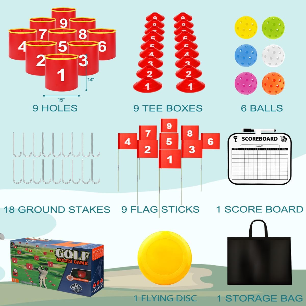 Golf Yard Bucket Games 9 Holes Golf Practice Game with Flag, Golf Chipping Game for Kids and Adults Outdoor Indoor Portable Backyard Golf Game for Park, Beach, Backyard, Lawn