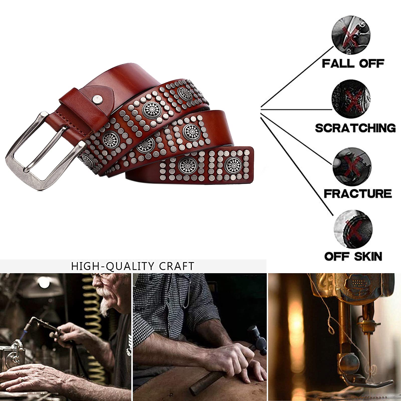 Herren Damen Nietengürtel Im Punk Gothic Hip Hop Style Ledergürtel Mit Nieten Blume Design Hand Gemacht Gürtel Schnalle Für Jeans