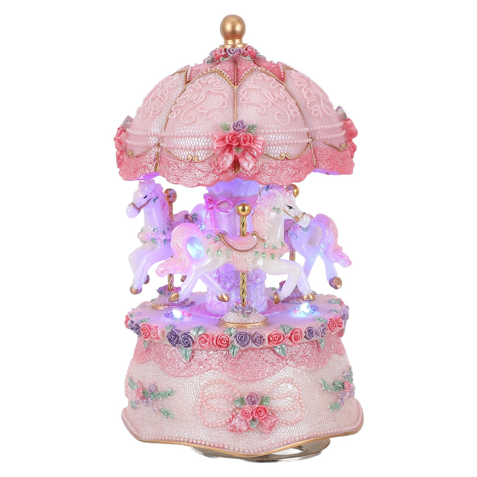 Carillon Giostra con Cavalli in Vintage Luce LED Colorata Che Cambia Melodie Otto Toni Classiche Decorazione da Scrivania per Casa e Regalo di Compleanno