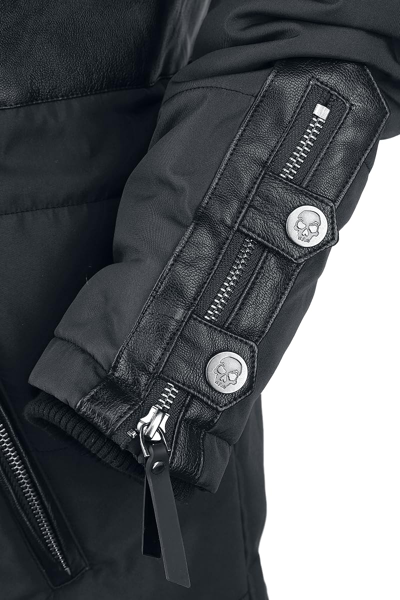 Rock Rebel by EMP Mujer Chaqueta larga de invierno negra con detalles de polipiel