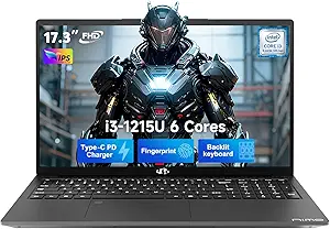 NIMO 17.3" IPS FHD-Laptop, Intel 6 Cores i3-1215U 16GB RAM 512GB SSD (Beat Ryzen 5 7520U, Up to 4.4GHz) Computer with 65W GaN Type C Backlit Keyboard Fingerprint, for Home Student and Business