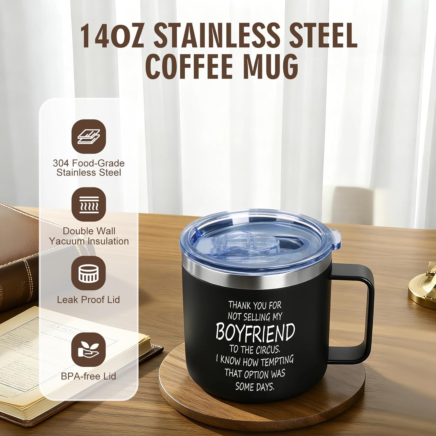 Jogskeor Thank You For Not Selling My Boyfriend To The Circus Insulated Coffee Mug, Boyfriends Dad Gifts, Funny Birthday Christmas Gifts for Boyfriends Dad Future Father in Law, 14oz - Image 5